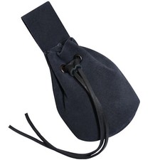Medieval Suede Leather Drawstring Belt Bag Renaissance Accessory Midnight Blue picture