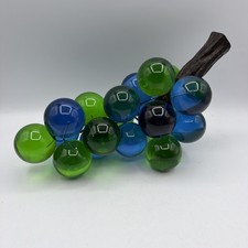 VTG Mid Century Lucite Acrylic Grape Cluster Green Blue Wood Stem 12