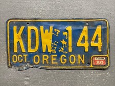VINTAGE OREGON LICENSE PLATE BLUE/ORANGE KDW-144 OCTOBER 1980 STICKER 😎 picture