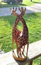 Vntg. African Art ∆ Hand carved Intertwined Giraffes Sculpture  12 1/4 in. picture