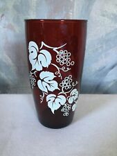 Vintage Mid Century Cranberry Red Glass Tumbler w/ Grape & Leaf Pattern 12 ounce picture