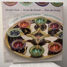 9 Boxes NIB Diwali Diya Set of 10 - 9 Diya and Tray Aluminum & Steel Puja Aarti picture