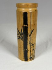 Vintage Bamboo Vase Mid Century Modern Asian Japanese Zen Decor Hand Painted picture