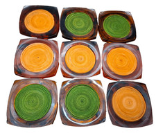 Vtg MCM Lucite Acrylic Coaster Set Faux Tortoise Shell Swirl Set 9 Green Orange picture