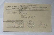 Commemorative 1928 Air Mail postcard w/ 'Lindy' signature of historic aviator picture