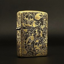 Skull Roses Deep Engraved Zippo Armor Brass Gift For Men picture