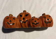 Vintage Russ Berrie Ceramic 4 Pumpkin Jack O Lantern Candle Holder Halloween picture