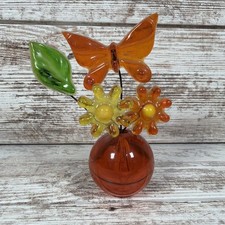 Vintage 1960s/70s Lucite Flowers & Butterfly on Wire Sculpture with Ball Base picture