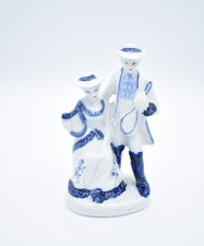 2 Vintage Blue and White Colonial Musical Instruments Couple Figurine Porcelain picture
