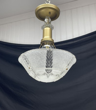 RESTORED Vtg Semi Flush Mount Glass Fixture Art Deco Ceiling Light 1920s 1940s picture