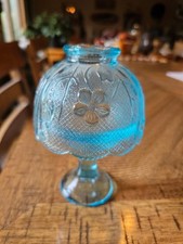 Vintage Indiana Glass Tiara Flowers Teal Blue Fairy Lamp picture