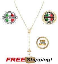 Italian 18k Medaglia Miracolosa Rosary Bead Cross Y Necklace 20
