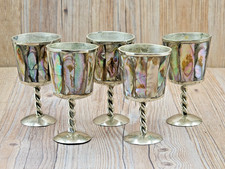 Abalone Inlay Alpaca Silver Mini Cordial Twisted Stems Vintage Cups Lots of Wear picture