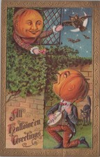 Postcard Halloween Pumpkin Head JOL Goblins Guitar Banjo Gottschalk c1910s #Dm-b picture