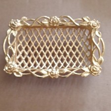 Vtg 1960’s SOAP DISH Celebrity Gold Tone Metal Mesh+Rose Hollywood Regency Style picture