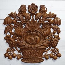 1966 Syroco Retro 3-D Wood Grain Flower Basket Wall Art Plaque USA 12” picture