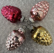 4 Vntg Shiny Brite BERRY GRAPE CLUSTER Bumpy Glass Ornaments Pink Red Gold picture