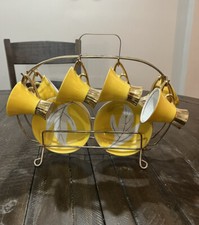 Vintage Napco Tea Set Yellow Gold Rack Leaf Saucer 4ZD-5415 Porcelain Set Of 6 picture