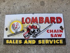 VINTAGE LOMBARD CHAIN SAW PORCELAIN SIGN CAR GAS MOTORCYCLE TRUCK OIL 10
