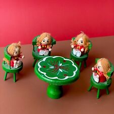 Vingate 5-Pc, Wood Paint Mini Doll House Wood Table and Chairs with Seated Dolls picture