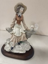 Vintage Auro  Belcari Hard Crafted Figurine Depicting A Young Woman W- Doves. picture