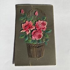 Roses In A Basket Bas Relief Postcard Posted 1908 picture