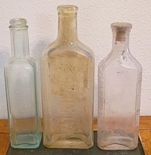 Lot of 3 Vintage Clear Glass Medicine Bottles, Embossed Bottle Lot picture