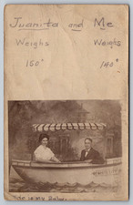 RPPC Couple Posing White City Amusement Park Boat Prop Studio Fake Postcard picture