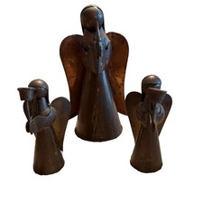 Set of 3 Vintage Brass And Copper Christmas Angel Candle Holders picture