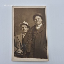 Antique RPPC Two Men Fedora & Bowler Hat Overcoats Studio Portrait c1910s-20s picture
