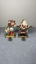 Vintage Midwest of Cannon Falls Santa Elf Cast Iron Stocking Holder Hanger 2pc picture