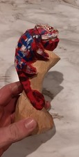 Unique, Wooden, Hand Carved, Panther Chameleon Figure, Tropical picture