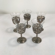 Lot of 5 Vintage Cordial Liqueur Glasses Ornate Silver Plated Stem 4