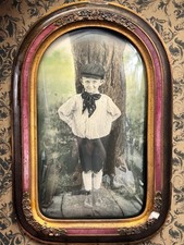 Antique Chicago Portrait Co Convex Glass Bubble Frame Young Boy Portrait 24x16 picture