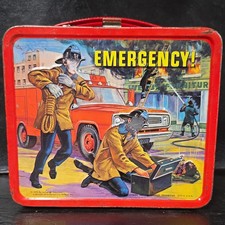Vintage 1973 Universal Television EMERGENCY Red Metal Lunchbox picture