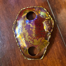 Vtg Mid Century Brutalist Flamed Copper Dual Light Sconce Backplate Accent picture