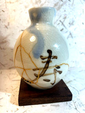 Kintsugi Japanese style repair technique,ceramic Japanese vase w/sea glass, VG picture