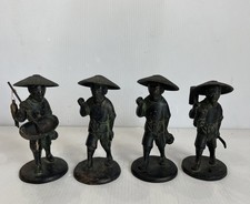 Lot Of 4 Antique Indochina Vietnamese Bronze Farmer Figurines with Conical Hats picture