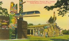 Thunderbird Park Victoria BC Canada Totem Poles Indian Houses Postcard picture