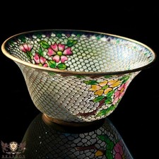 Antique Chinese Plique-à-Jour Style Cloisonné Enamel Bowl Floral Translucent picture