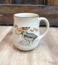 Vtg Stoneware Coffee Mug With Ducks & Ducklings Hunting Outdoor Rustic  picture