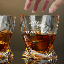 Custom Engraved Baltimore Ravens Whiskey Glass – 10 oz Twisted Rocks Glass picture