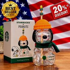 Starbucks x Peanuts Snoopy Glass Tumbler Cup Limited Edition w/ Box New Sealed picture