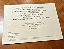 RARE Invitation to Reception for Howard Baker Presidential Candidate 1979 picture