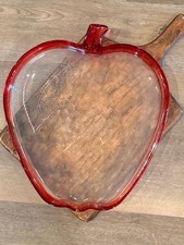 Vintage Large 14x16 Glass Apple Serving Platter Red Rim Mid Century Tray picture