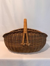 Vintage Large French Wicker Gathering Basket Handle Cottage Rustic Farmhouse 19