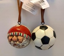 Ravenberg Folk Style Christmas Santa Claus Soccer Ball Ornament Pair NIB picture
