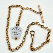 Antique Albert Style Gold Watch Chain with Masonic Keystone 