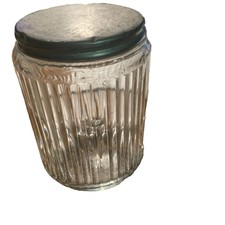 Vintage Hoosier Glass Embossed Tea Jar with Aluminum Lid picture