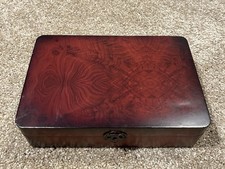 Vintage Wooden Jewelry Box Trinket Keepsake Storage Chest Dark Cherry Burl Wood⁠ picture